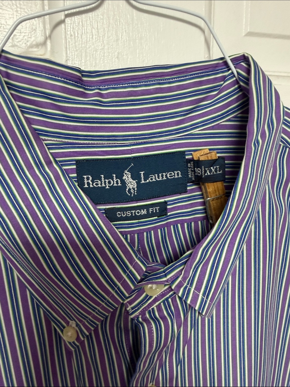 Ralph Lauren Purple, White & Green Striped Custom Fit Dress Shirt